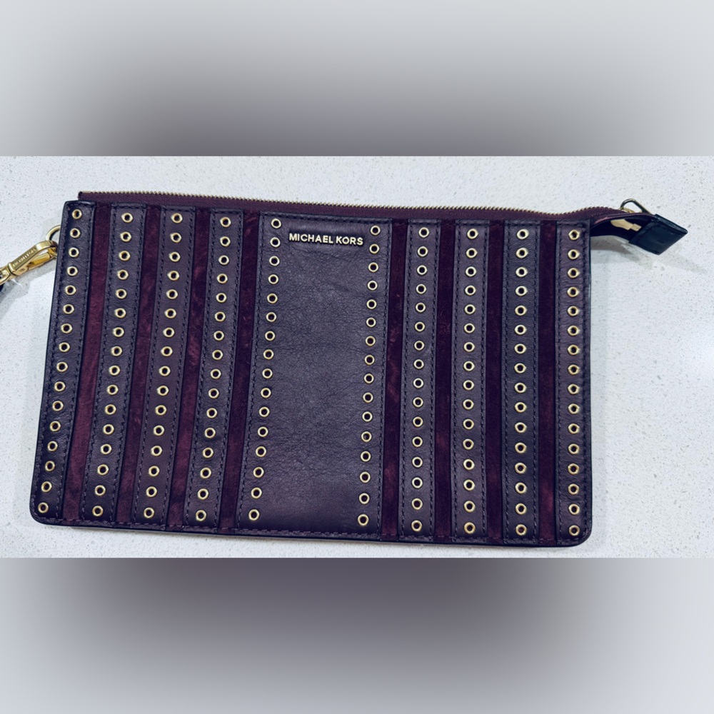 Michael Kors Plum Leather Wallet with Gold Accents